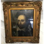 Gilt framed print of William Shakespeare, frame heavy embossed size 65.5cms h x 56.5cms w and
