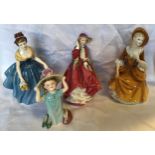 A Royal Doulton figurine collection of four. Melanie HN 2271, 20cms h, Top O' the Hill HN 1334,