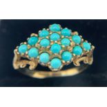 A turquoise dress ring set in 9ct yellow gold. Size O. 2.5gms.