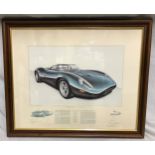 A framed print of a Jaguar XJ13 signed Stirling Moss OBE, Norman Dewis, Jaguar test driver and