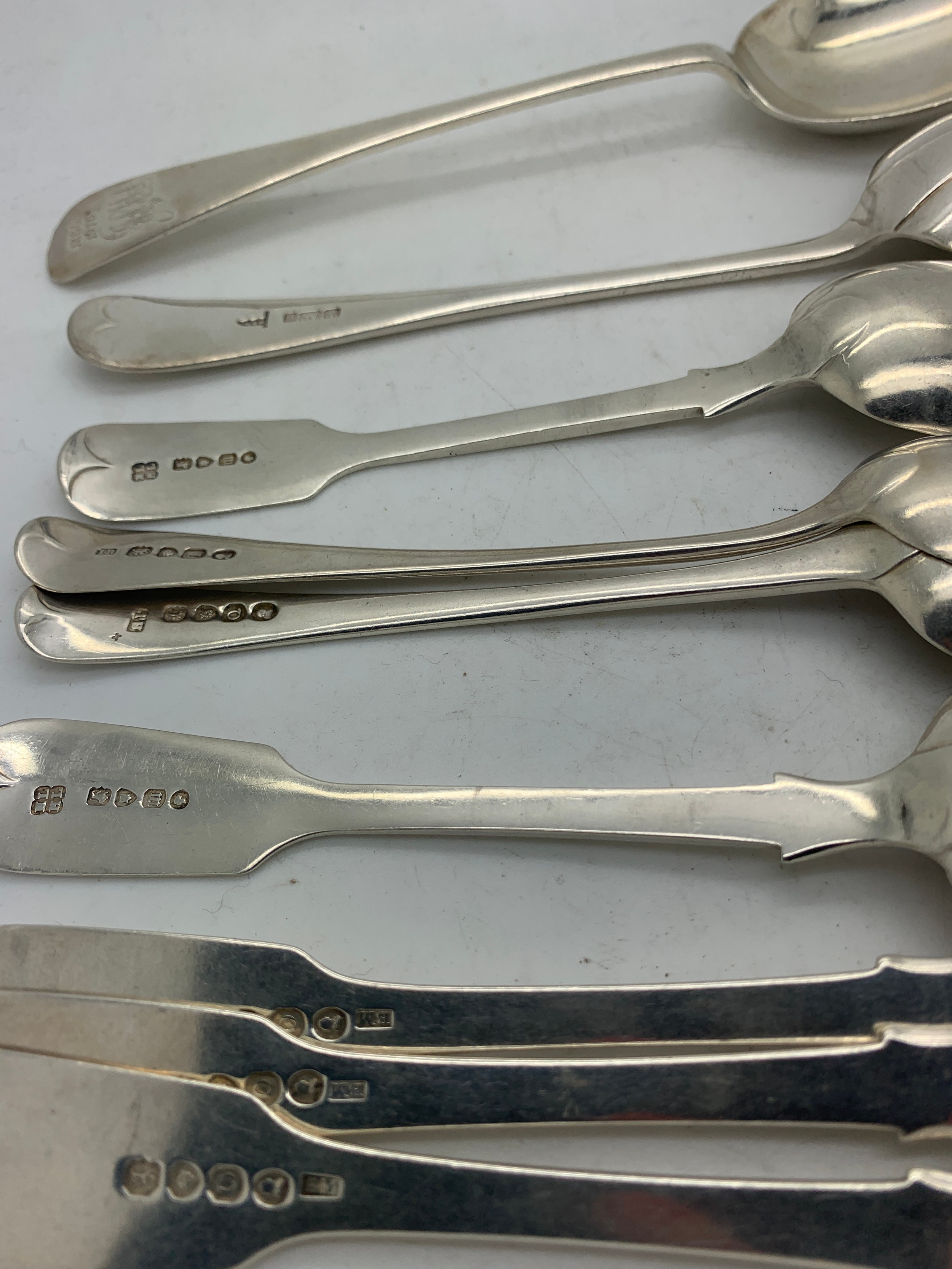 Silver cutlery to include 2 tablespoons, 4 dessert spoons and 3 forks. Various dates and makers . - Image 2 of 2