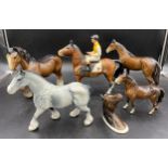 A Beswick horse collection comprising: dapple grey shire horse 17cms h, brown shire 20cms h, wall