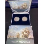 Nelson Trafalgar 200th anniversary two 5 pound crown coin silver proof set.