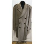 A light brown double breasted Crombie long coat by Gieves of London together with a pair of brown