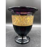 A Moser "Karlsbad" amethyst vase with panelling to the bucket body and a gilt metal central band