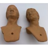Two Italian terracotta heads, typical of the characters used in Neapolitan nativity puppetry. From a