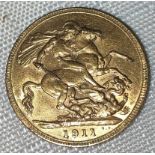 George V 1911 full Gold Sovereign.Condition ReportF.