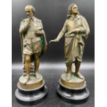 A pair of 19thC spelter figurines of Milton and Shakespeare. 37cms.Condition ReportFair condition.