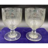 Two 19thC glass rummers engraved "G Horn From Capn Winter 1857" and "Mary's of Portsmouth" with