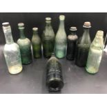 A collection of nine glass beer and mineral water bottles by Hull makers. Two Linsley & Co, one