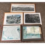 A selection of prints, 4 framed, one map of Yorkshire, East Riding, one Sam Chadwick signed print,