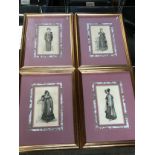 Four prints of 19thC ladies. Picture size 19 x 12cms. Frame 38 x 31cms. One signed by W. Tapwood.