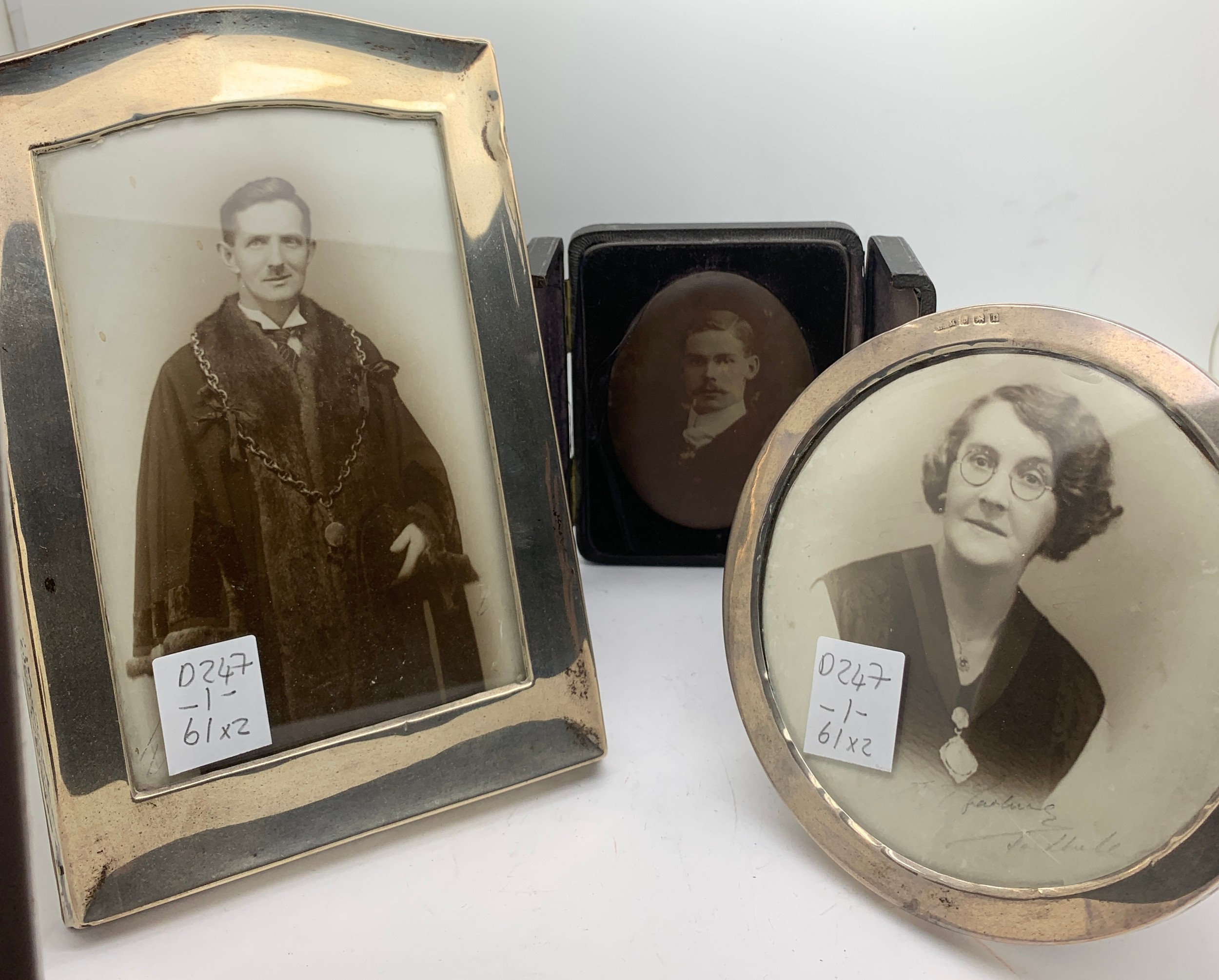 Two hallmarked silver photograph frames , round one Birmingham 1916, 12.5cms d and Birmingham 1919.