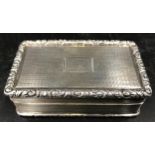 A hallmarked silver snuff box, Joseph Wilmore Birmingham 1834, 7.5cms w x 4.5cms d x 2.5cms h.