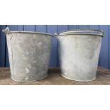 A pair of galvanised buckets. 27cms h x 31cms w.Condition ReportGood used condition, no holes.