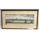 A framed coloured print of 'The South East Prospect of Kingston Upon Hull' 31cms h x 79cms w.