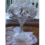 Cut glass mushroom table lamp, 46cms h, shade approx, 32cms, twin light fittings.Condition