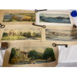 Five original railway carriage prints to include : Archbishop's Palace, Bishopthorpe, York from a