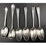 Six hallmarked silver teaspoons to include a set of 4 Georgian , makers mark GC, one Victorian