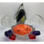 Glass items to include Crab, Penguin, Dartington glass, Ladies Circle Torbay '81 etc.Condition