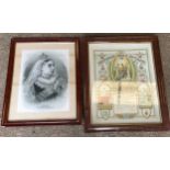 Pair of framed prints, Queen Victoria, print size 49 h x 37cms w and a Laceby District Independent