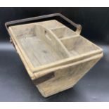 A wooden trug, partly copper lined with 4 compartment top tray and handle. 36 l x 27cms w.