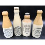 Four stoneware ginger beer bottles, Hull makers to include J Bardsley Pease St, H Birstall, Hawkshaw