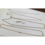 Five various 9ct gold chain necklaces. Total weight 12.4gms. Longest 54cms.Condition ReportOne