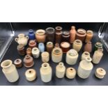 A collection of salt glazed stoneware jars and pots with some ink pots, tallest approx. 13cms h.