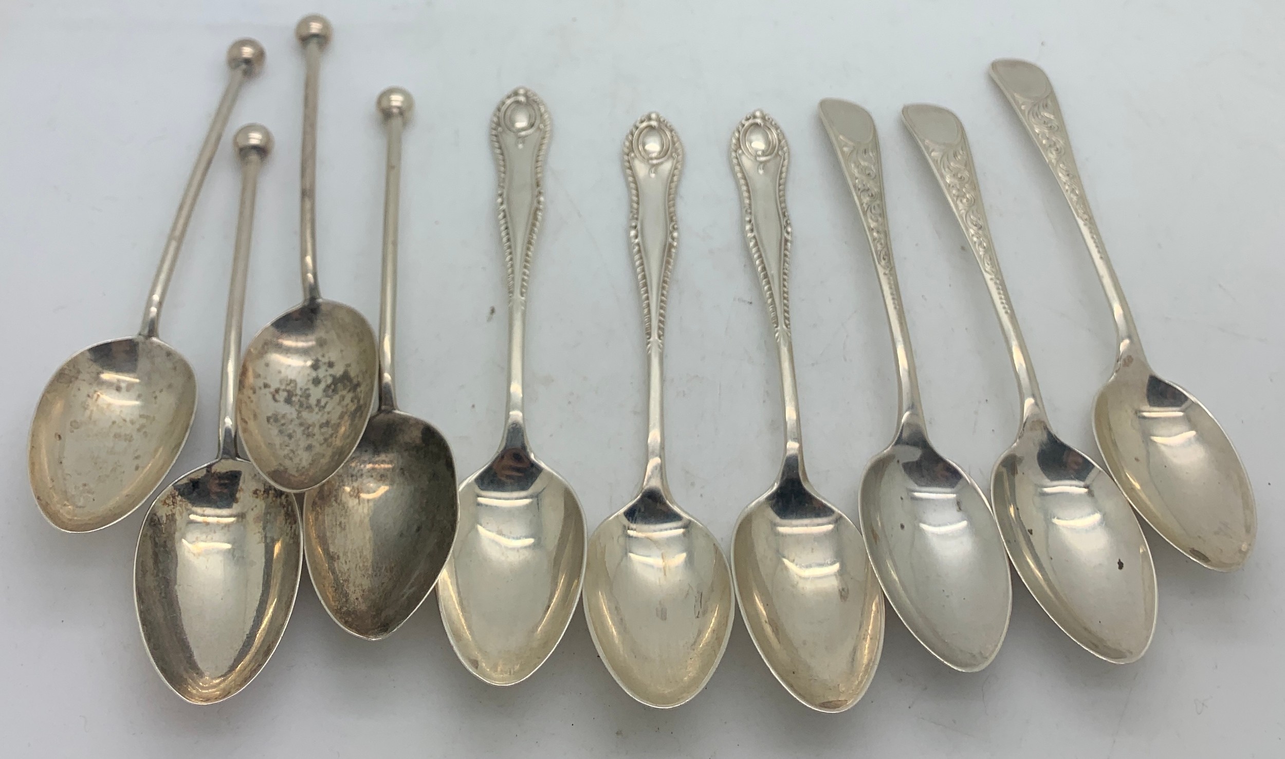 Ten silver teaspoons, various dates and makers. Total weight 117gms.