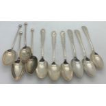 Ten silver teaspoons, various dates and makers. Total weight 117gms.