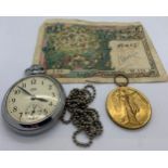 Miscellany to include Smiths Empire pocket watch, Somalis 100 francs note, WW I medal for 4122 PTE
