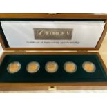 George V gold Sovereign Mint Mark Set of Five - to include 1911, 1915, 1918, 1928 and 1931. In Royal