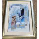 A contemporary print of a jumping horse in a silver frame. 76 x 57cm.Condition ReportGood