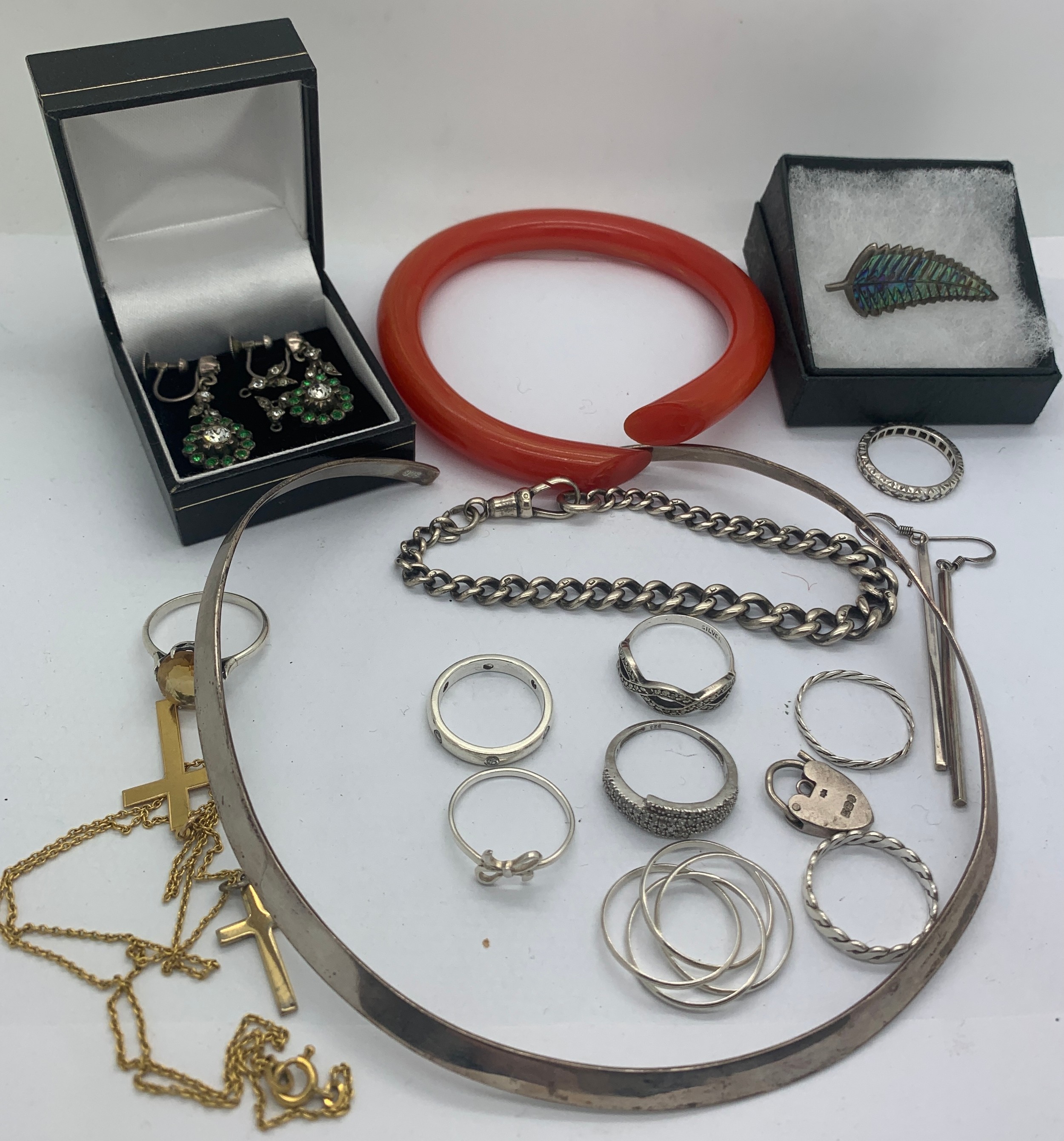 Silver and white metal jewellery to include hallmarked chain bracelet, earrings etc.Condition