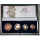 A Royal Mint United Kingdom Gold Proof Four Coin Sovereign Collection set, dated for 2005, with