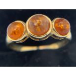 An amber ring set in 9ct yellow gold. Size T, weight 2.8gms.