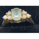 Aquamarine and seed pearl ring, size K, weight 2.2gms.Condition ReportGood condition.