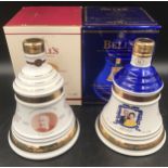 Boxed Bells whiskey decanters, Christmas 2000, 70cl and a golden wedding anniversary of the Queen