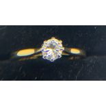 A solitaire diamond ring set in 18ct yellow gold, size G/H, weight 2gms.Condition ReportGood