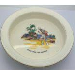 Royal Winton baby plate, 17.5cms d. 'Crusoe finds the footprint'.Condition ReportSome wear to gilt.