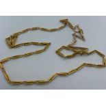 A gold chain necklace, chain marked 15ct and fastening ring marked 9ct. 8.8gms. 48cms l