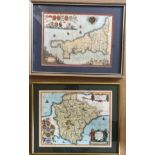 Two framed maps, Cornwall and Devon. 22 x 28.5cm.Condition ReportGood condition.