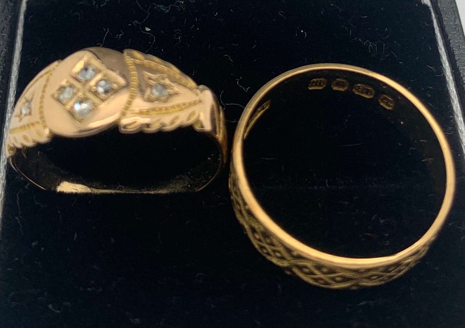 Two rings, one 18ct wedding band, the other diamond set on yellow metal, marks rubbed. Total - Image 4 of 4