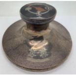 Silver and tortoiseshell piqué inkwell inscribed to front, Birmingham 1914, maker E.S Barnsley & Co.