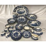 Palissy Avon Scenes blue and white dinner and tea ware comprising of a meat plate 36cms d, 2 x
