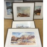 Five Tom Harland Prints to include four of Hull and one of a Cumbrian valley. Largest print size