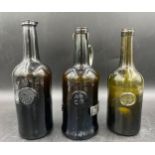 Three 19thC All Souls College Oxford wine bottles, all with A.S.C.R. seals ( All Souls Common Room).