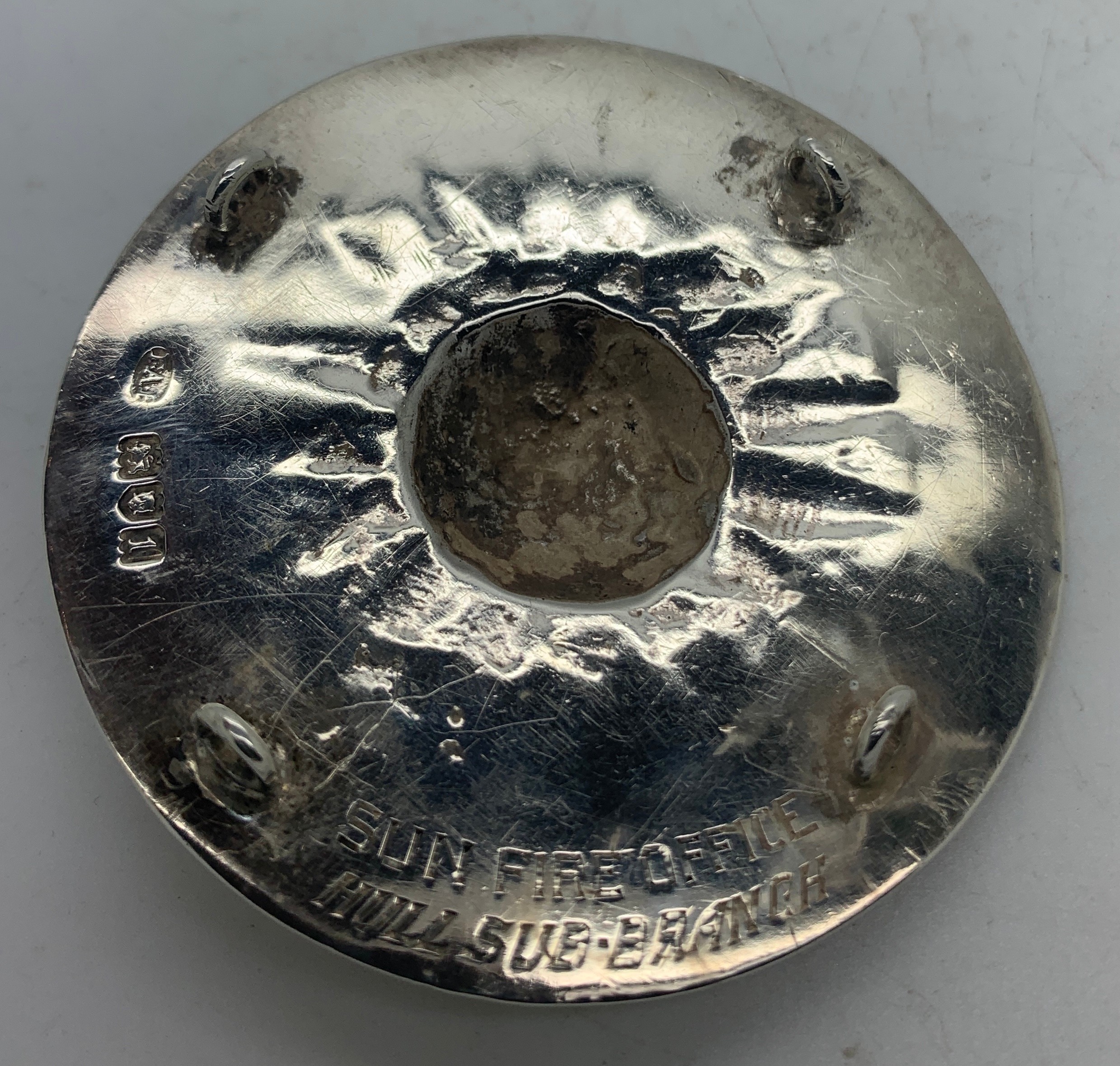 A silver Sun Fire Office fireman's badge, the circular badge with central sun motif, the border - Image 2 of 2