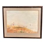 A 20TH CENTURY WATERCOLOUR "A FISHING SCENE" 18cm x 25cm approx image, 26cm x 32cm approx frame